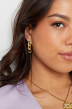 Ear studs link zircon Silver Color Stainless Steel