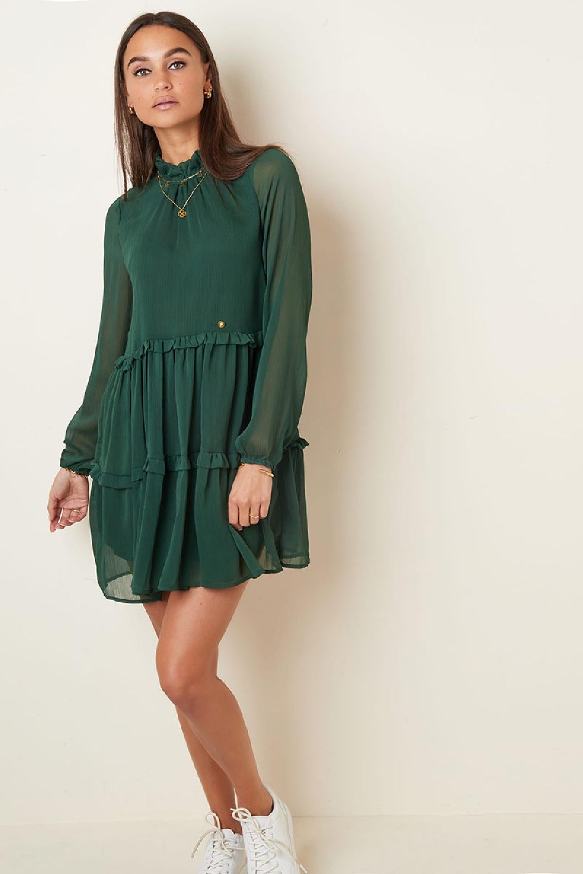 Jurk van chiffon met ruches Blauw S