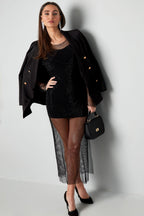 Lange sparkly jurk - zwart - S