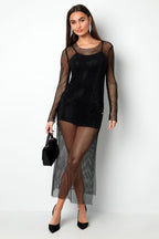 Lange sparkly jurk - zwart - S