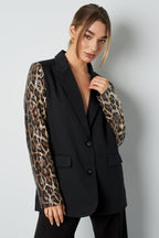 Blazer with leopard print glitter sleeve - gray