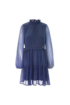 Jurk van chiffon met ruches Blauw S