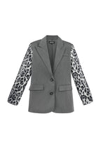 Blazer with leopard print glitter sleeve - gray
