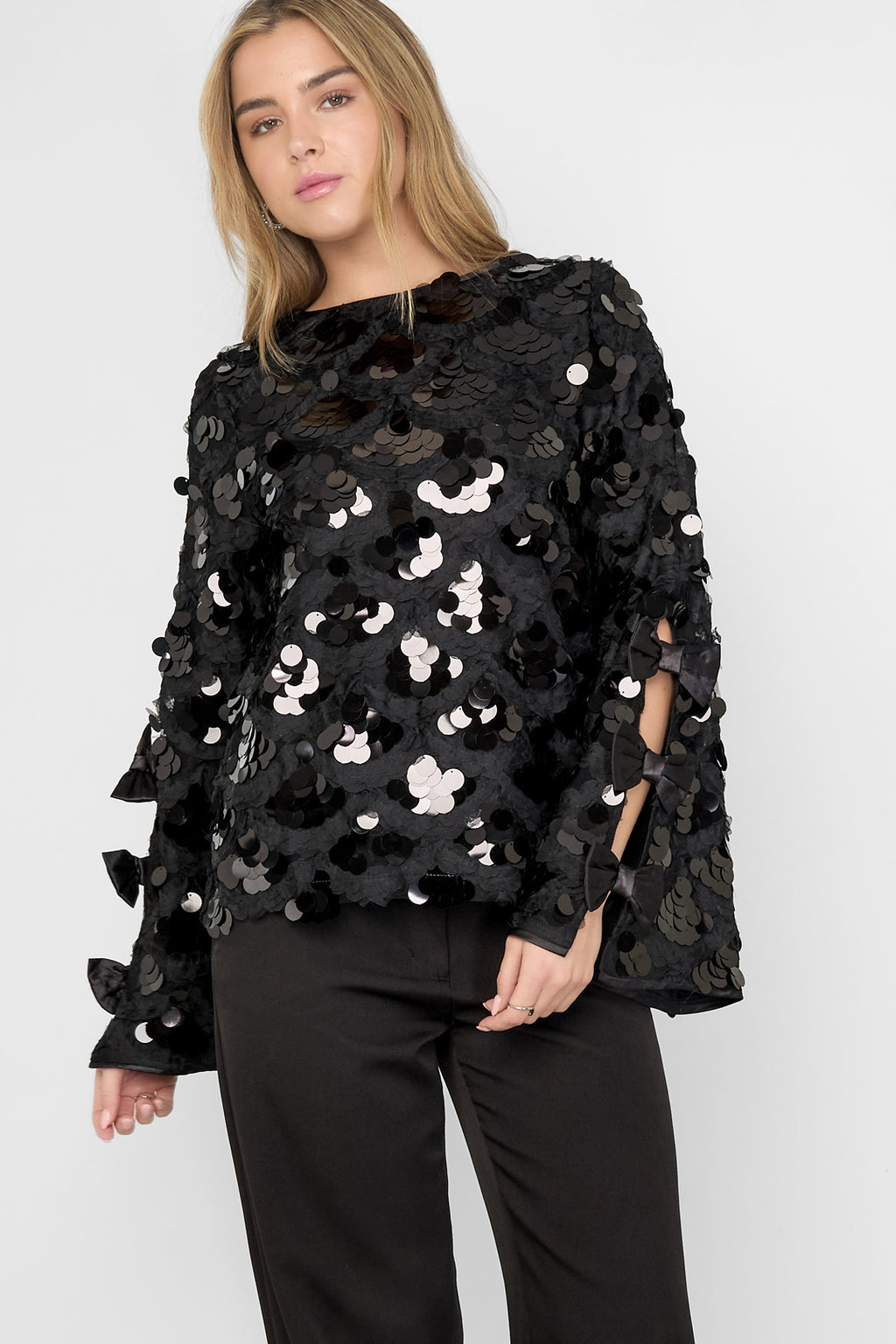 Polyestervezel (polyester) Tops met lange mouwen Pailletten Elegante herfst-/winterkleding